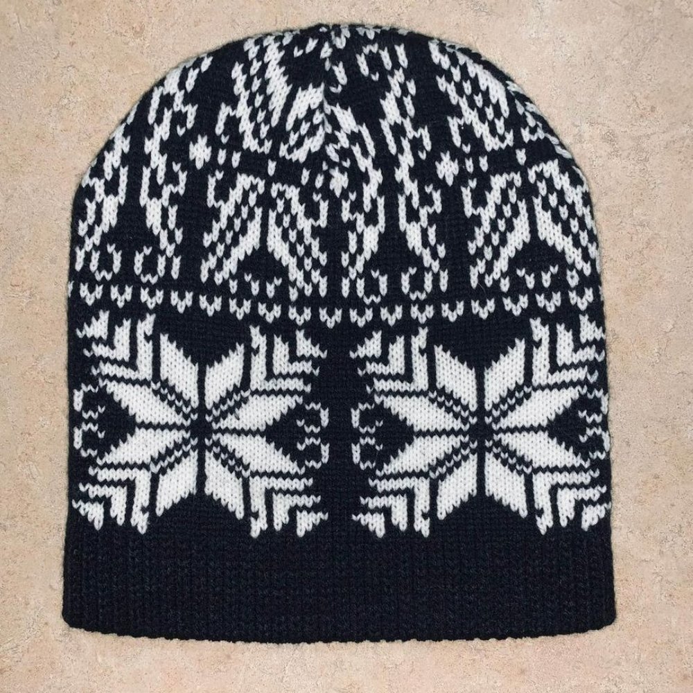 Brand new Knit Black And White Winter Hat Toboggan. 18 Inch Diameter And 10 Inch